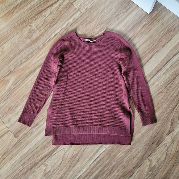 Athleta Thermal Honeycomb Split Hem Crewneck Merino Wool Pullover Sweater Rust - Picture 4 of 15